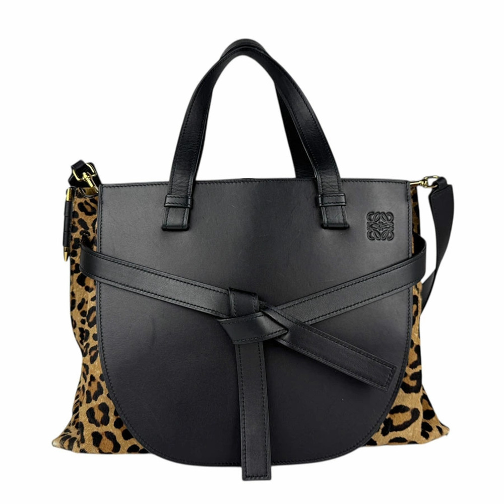 Loewe 2way Shoulder Bag Gate Top Handle Leather Calf Hair Black Brown